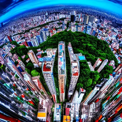 Image similar to award winning overhead view photo of the city of sao paulo, tilt shift photography, fish - eye lens