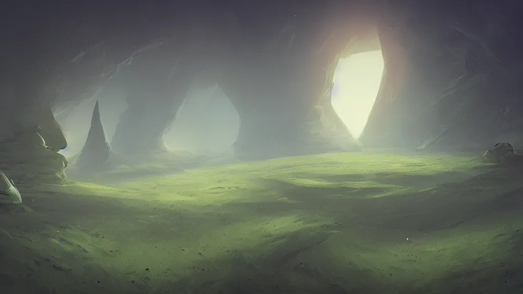 Prompt: three aliens in the style of Christopher Balaskas, landscape environment