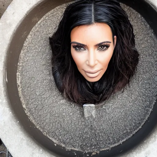 Prompt: photo of kim kardashian trapped inside a sewer drain