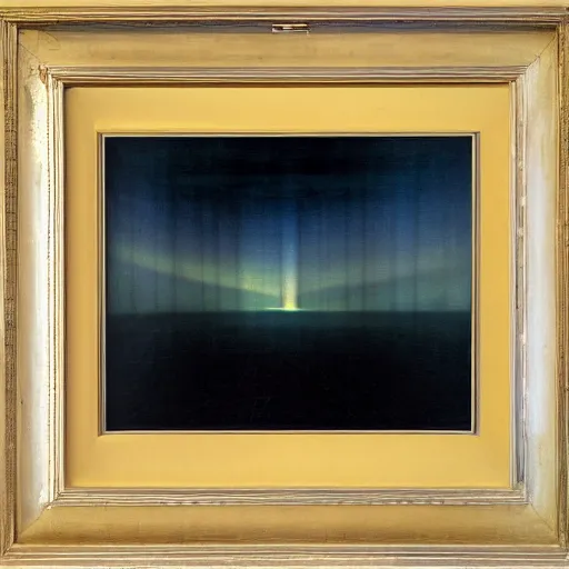 Image similar to the epic abstract painting'blue arctic void with black and red aurora borealis above rogers - post site ', by caspar david friedrich!!!, by rothko!!!, stunning masterpiece, trending on artstation