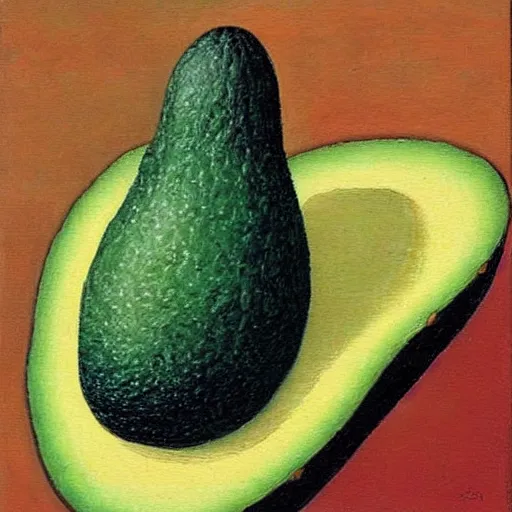 Image similar to surrealistic avocado on toast by magritte, oil on canvas