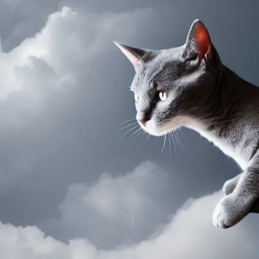 Image similar to a grey cat on a cloud