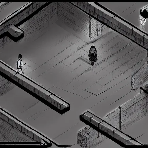 Image similar to Isometric rpg game, 4k, dramatic lighting, takehiko inoue, black and white