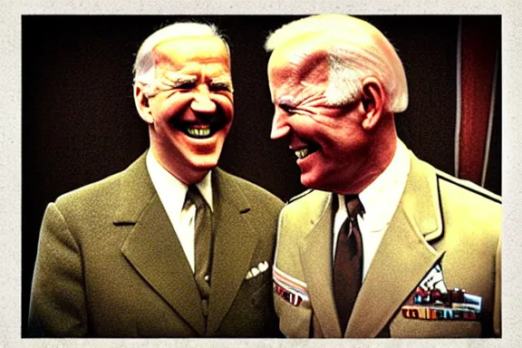 Image similar to “ very very intricate photorealistic photo of hitler and joe biden laughing together, detailed natural lighting, award - winning crisp details ”