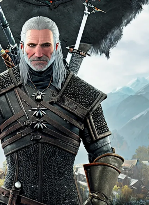 Image similar to Robin Williams in The Witcher 3, gameplay, 8k, HD