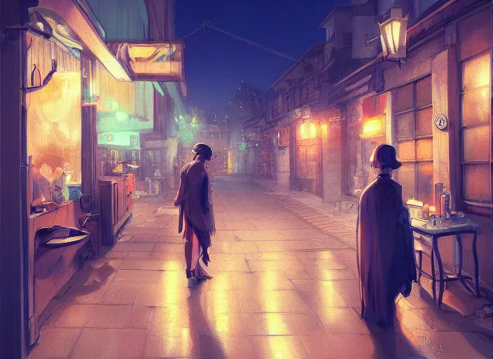 Prompt: a quiet night in the street, by kirokaze, trending on artstation, detailled