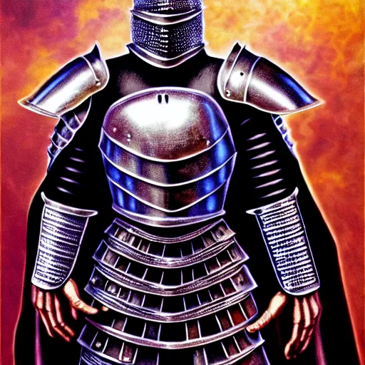 Image similar to medieval fantasy armored knight, by alex grey, TOOL band, detailed, 8K