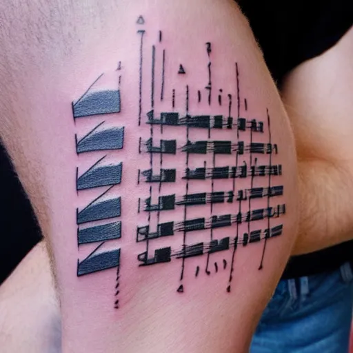 Image similar to a fineline tattoo on the forearm of a melting electric guitar surrounded by mathematical formulas