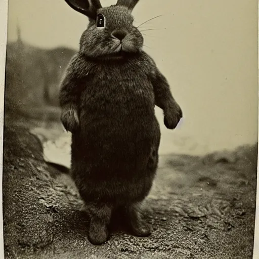 Image similar to a rabbit dressed as a north pole explorer, 1 8 8 0 s photograph, portrait,