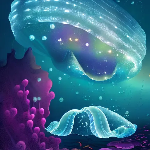 Prompt: ocean floor, jelly fish, landscape, night, glow in dark, by wlop, cinematic, dark