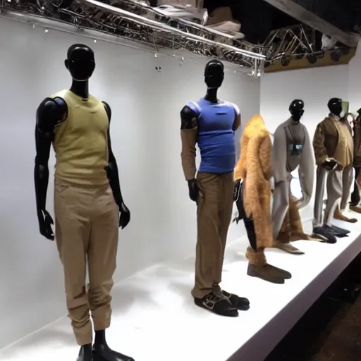 Image similar to a room full of will smith mannequins