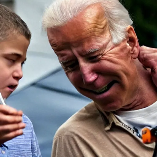 Image similar to a candid photo of joe biden smoking crack cocaine with his son.