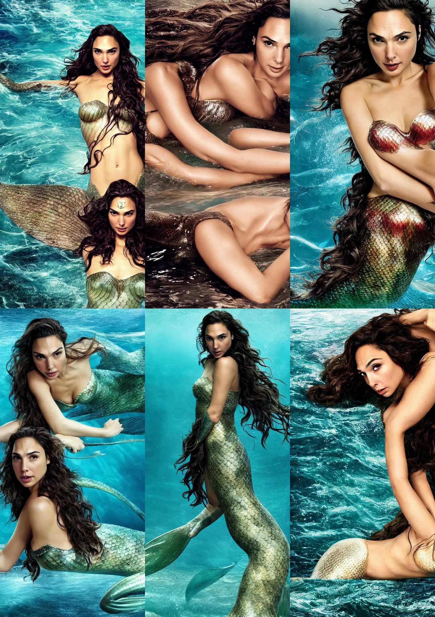 Prompt: Gal Gadot as a real Mermaid, award-winning photograph, sensuality, 4k
