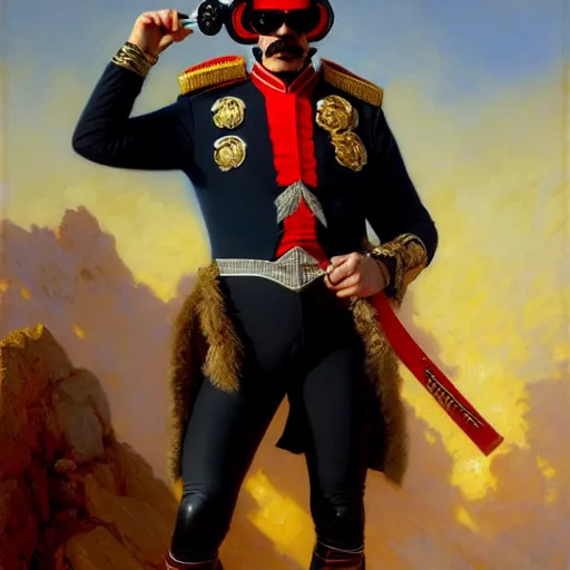 Prompt: drdisrespect posing as napoleon, wearing reflective sunglasses, full body, breath taking, artstation, highly detailed painting by gaston bussiere, j. c. leyendecker, greg rutkowski, craig mullins 8 k