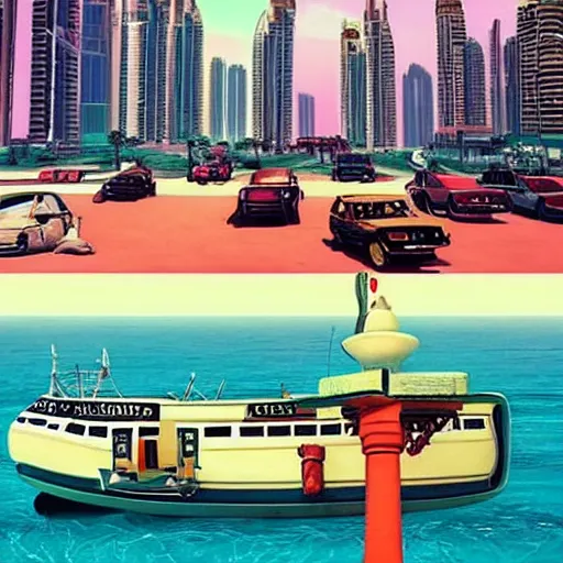 Prompt: gta : dubai, by wes anderson