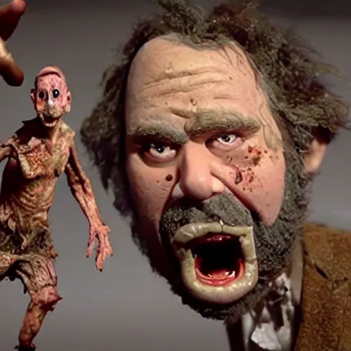 Image similar to the movie dead alive by peter jackson but it's claymation vfx film