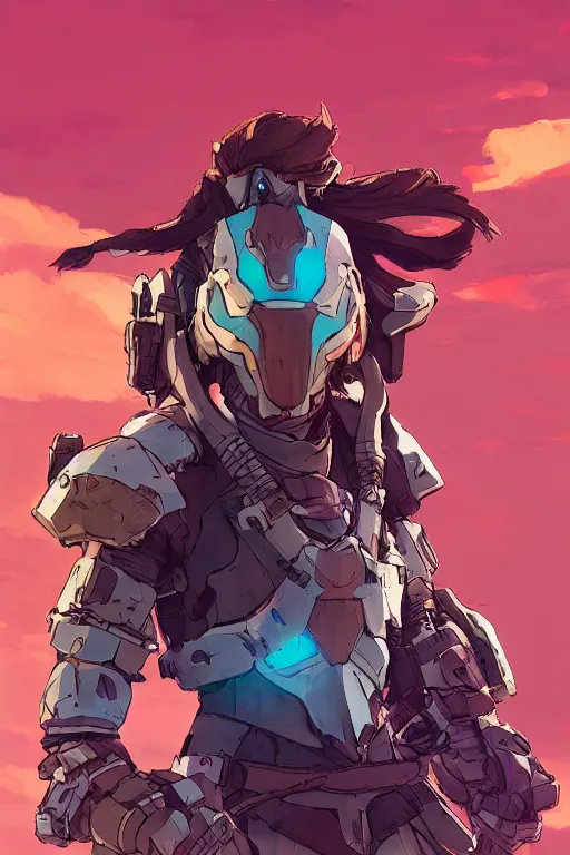 Image similar to combination suit armor aloy horizon forbidden west horizon zero dawn robot ninja mask helmet backpack tribal, art gta 5 comics, official fanart behance hd artstation by jesper ejsing, by rhads, makoto shinkai and lois van baarle, ilya kuvshinov, ossdraws radiating a glowing aura cgi rtx 2 0 2 2