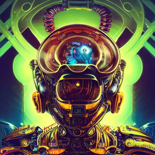 Image similar to high quality high detail biomechanical portrait of diesel punk in an alien world, metroid head, mekka, tristan eaton, victo ngai, artgerm, rhads, ross draws, hyperrealism, intricate detailed, alphonse mucha, 8 k, sci - fi, pastel colors, artstation,