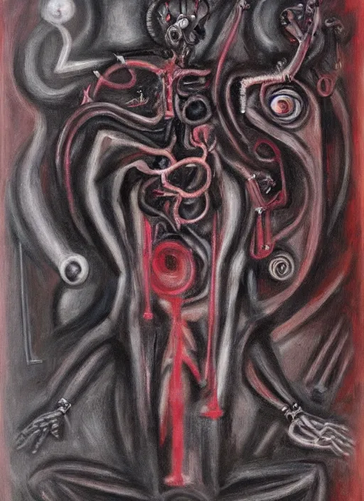 Image similar to biomechanical talisman of evil stygian rituals, god of darkness by maggi mcdonald, mark rothko, sabina klein