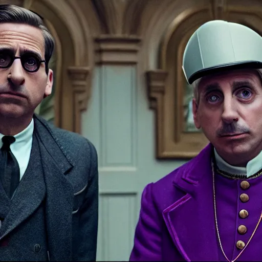 Prompt: steve carell staring in the grand budapest hotel