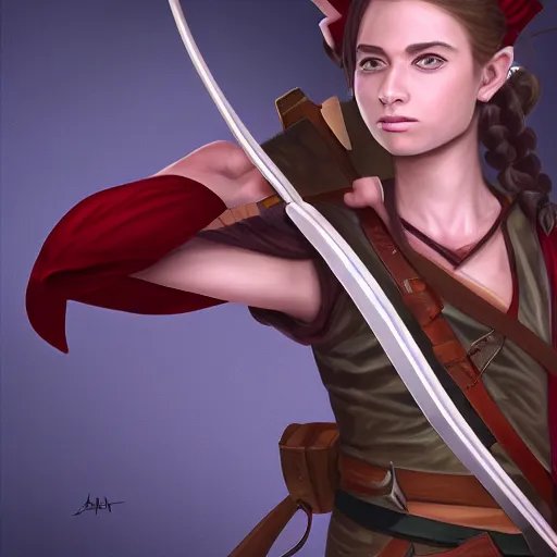 Prompt: a young tiefling ranger holding a bow ready, highly detailed digital painting 4 k