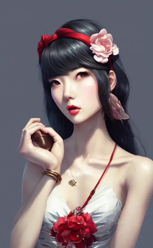 Prompt: a pin up and beautiful fashion charming dreamlke korea girl with lv jewelry, character art, art by artgerm lau and kyoung hwan kim and and ilya kuvshinov and john singer sargent, hyperdetailed, 8 k realistic, symmetrical, frostbite 3 engine, cryengine, dof, trending on artstation, digital art