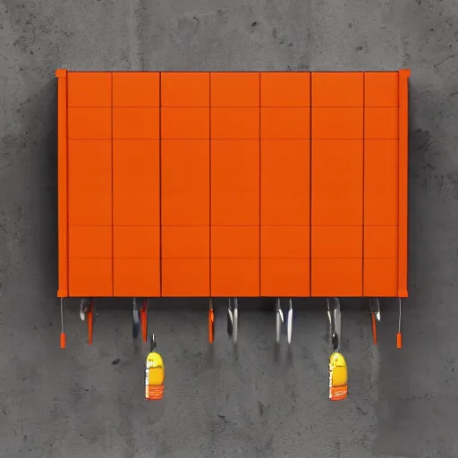 Prompt: a big orange on a wall rack