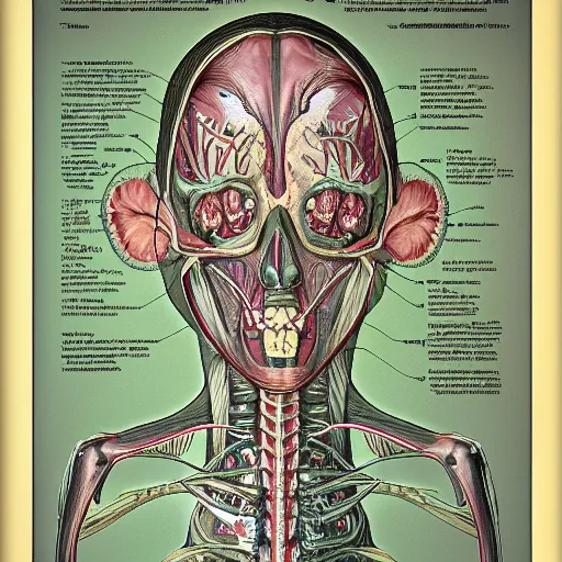 Image similar to medical anatomical study of a strange alien creature, poster art,