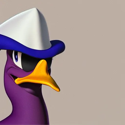 Image similar to ultra detailed portrait of darkwing duck, photo realistic, highly detailed face, ray tracing, unreal engine render, 3 d, smooth, sharp focus