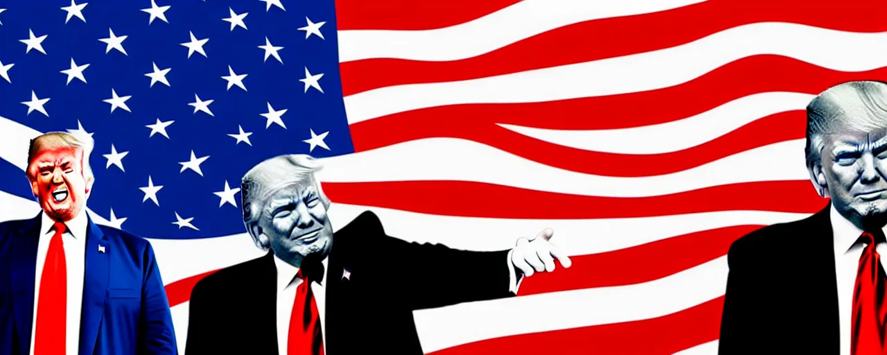 Image similar to graphic art of donald trump as a professional dancer in front of an american flag which covers the entire background