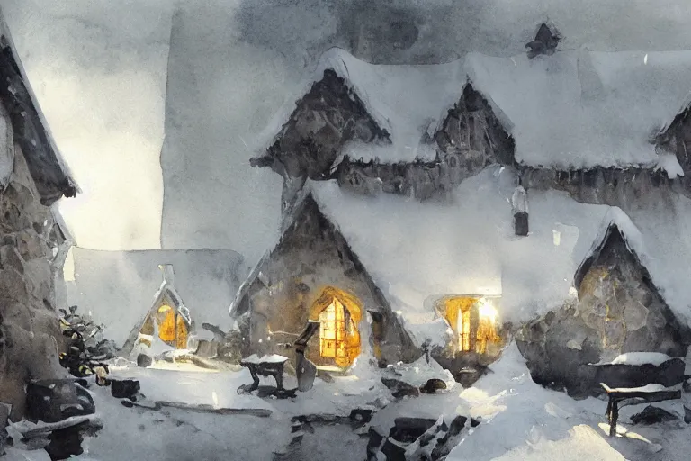 Image similar to abstract watercolor painting of hedonic scandinavian king house interior, in stone, straw roof, war lord, magical and traditional, winter, cinematic light, national romanticism by anders zorn, by greg rutkowski, by greg manchess