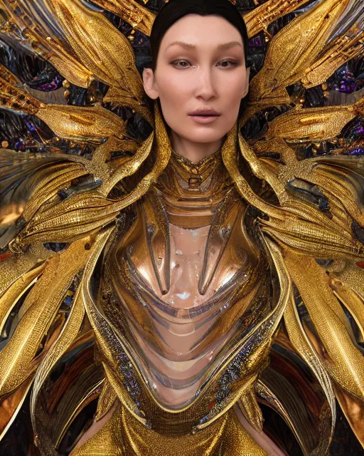 Image similar to a highly detailed metahuman 4 k close up render of an alien goddess bella hadid monument renaissance in iris van herpen dress schiaparelli in diamonds crystals swarovski and jewelry iridescent in style of alphonse mucha gustav klimt trending on artstation made in unreal engine 4