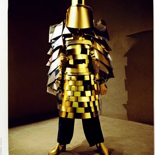 Image similar to a paladin wearing issey miyake armor in a club, portrait, fashion photography, by davide sorrenti, martin parr, nan goldin