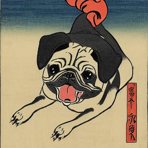 Image similar to pug, Ukiyo-e by Utagawa Kuniyoshi