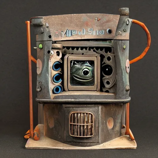 Image similar to dystopian frog machine in the style of shaun tan