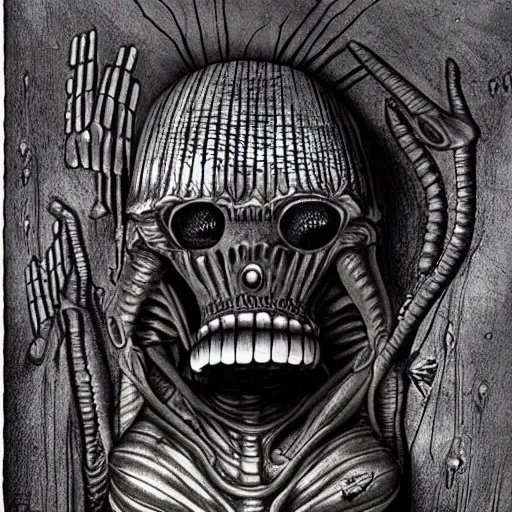 Prompt: h. r. giger interpretation of spongebob squarepants