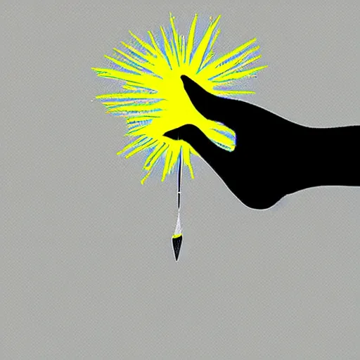 Image similar to pencil drawing of a hand holding a knife dripping with sticky yellow residue, hand and knife are black and white