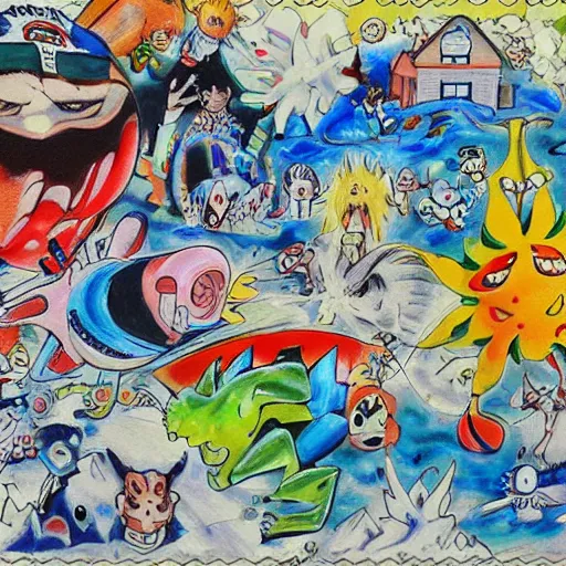 Image similar to a painting ken sugimori did when he was deeply schizophrenic