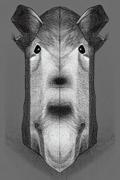 Prompt: portrait of triangle shaped capybara head with single centered giant diamond eye, in the style of Greg Broadmore and Arthur Rackham,trending on artstation, light lighting side view,digital art,surrealism ,macro,blueprint ,vaporwave ,