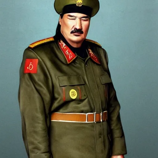 Image similar to Steven Seagal dressed as a soviet commander, realistic portrait.