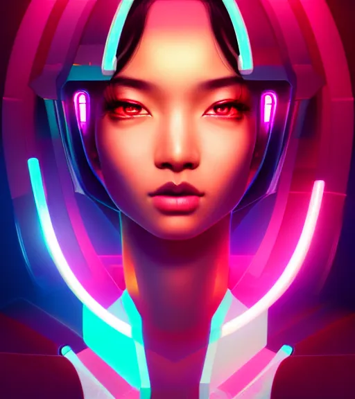 Image similar to symmetry!! asian princess of technology, solid cube of light, hard edges, product render retro - futuristic poster scifi, lasers and neon circuits, beautiful dark skin asian princess, intricate, elegant, highly detailed, digital painting, artstation, concept art, smooth, sharp focus, illustration, dreamlike, art by artgerm