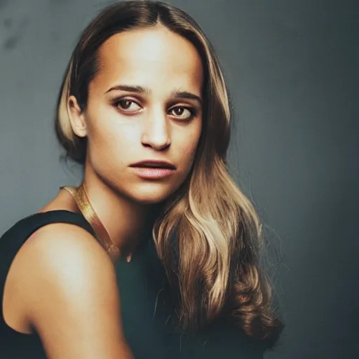 Image similar to alicia vikander, blonde hair, 5 0 mm film still the interview