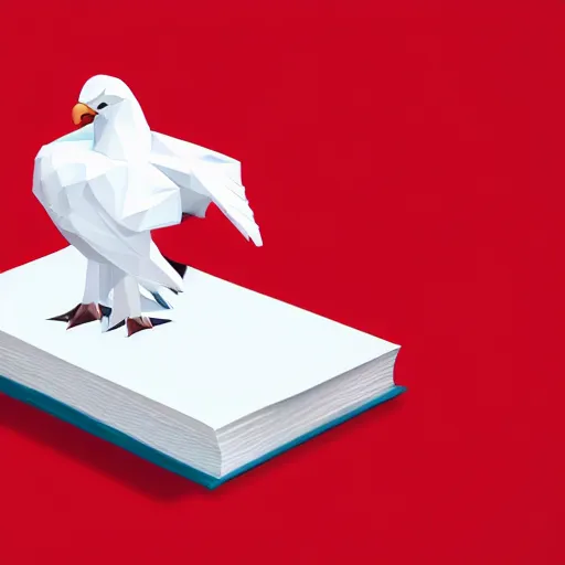 Image similar to low poly, vector, white eagle icon, in a book, red background, cgsociety, artstation, octane render