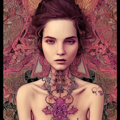 Image similar to a portrait of an incredibly beautiful woman made of potatoes roots and violets, an ultrafine detailed illustration by james jean, final fantasy, intricate linework, bright colors, behance contest winner, vanitas, angular, altermodern, unreal engine 5 highly rendered, global illumination, radiant light, detailed and intricate environment