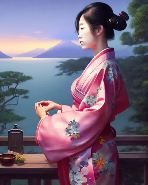 Image similar to a beautiful okinawa girl wear elegant yukata in festival | | summer night, realistic shaded, pleasant face, good looking, fine details, 4 k realistic, cryengine, realistic shaded lighting poster by greg rutkowski, magali villeneuve, artgerm, jeremy lipkin and michael garmash and rob rey