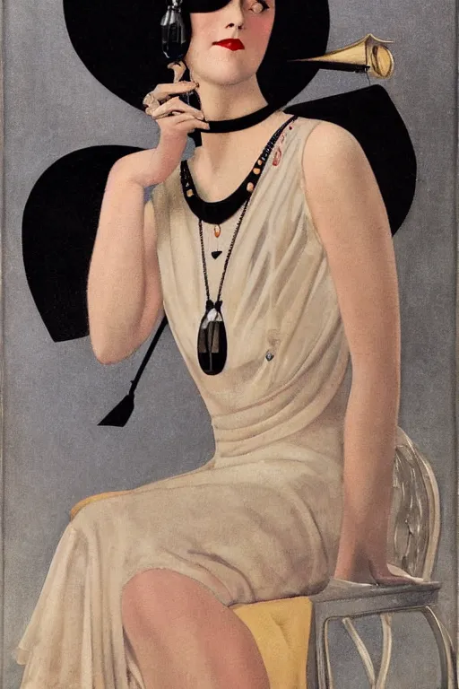 Image similar to a oil painting depicting a Jazz Age high society figure, 1920s style, smooth, highly detailed, high contrast, Coles Phillips, Dean Cornwell, JC Leyendecker, 8K