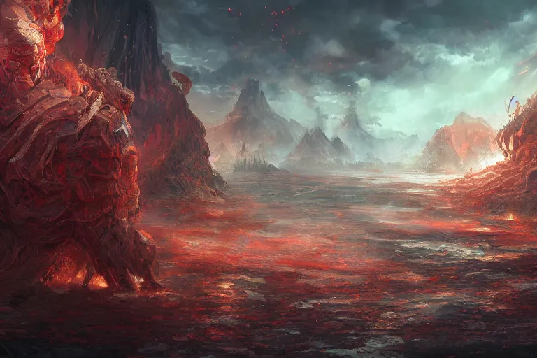 Prompt: a landscape in hell, intricate, highly detailed, digital painting,, official media, anime key visual, concept art, rich vivid colors, ambient lighting, sharp focus, illustration, art by wlop