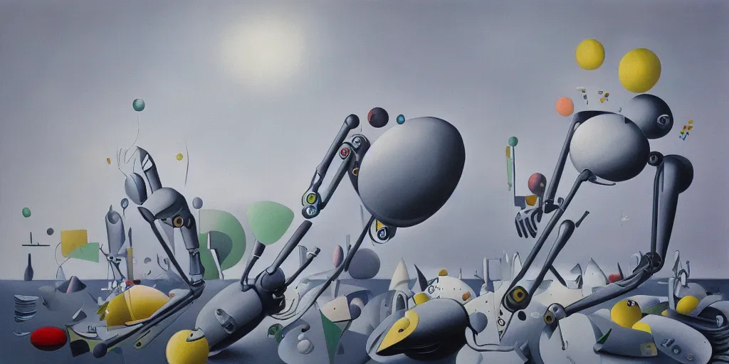 Image similar to a beautiful painting of robot by yves tanguy, trending on artstation