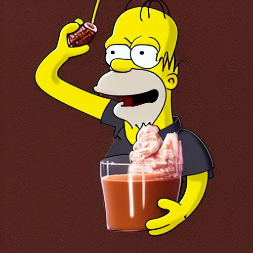 Prompt: Homer Simpson drinking a chocolate milkshake, hyperdetailed, artstation, cgsociety, 8k