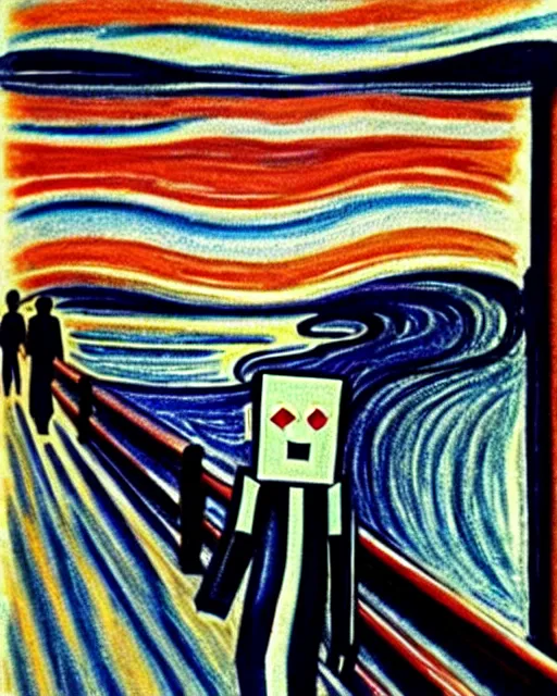 Image similar to minecraft enderman as the subject in the scream by edvard munch